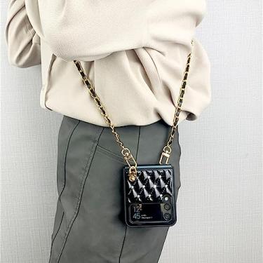 Imagem de Colar Couro Cadeia Glitter Rhombus Case para Samsung Galaxy Z Flip 3 4 5G Z Flip3 Zflip4 Cover,b,para Z Flip 3