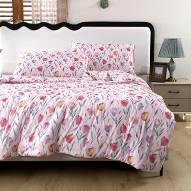 Imagem de SDIII 3 peças de edredom floral rosa para o verão, microfibra respirável e refrescante, conjunto completo para meninos, meninas, crianças e adolescentes