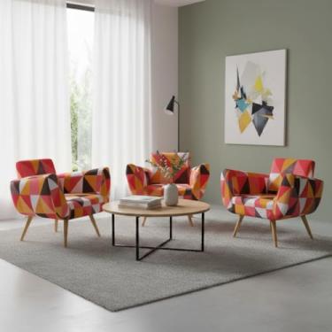 Imagem de Kit de 3 Capas Para Cadeira Poltrona Opala Estampada Em Malha Gel Premium Lisa Avulsa Ajustável (Vermelho Geometrico)