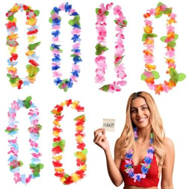 Imagem de Angoily Colar Havaiano Com 6 Peças De Flores Artificiais Coloridas Guirlanda Clássica Laço De Pescoço Luau Tropical Lembrancinhas Para Festa Dança De Praia Acessório Para