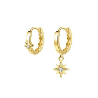 Imagem de Efashion Brincos femininos de seis coletores assimétricos delicados de prata esterlina 925, Medium, Ouro amarelo, Zircônia cúbica