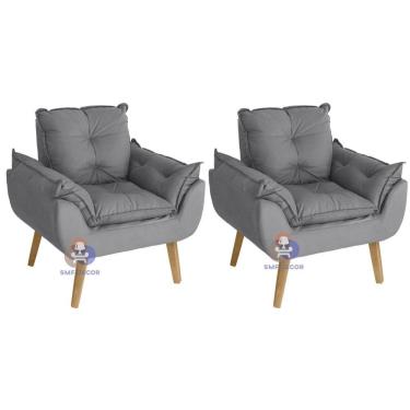Imagem de Kit 02 Poltrona Decorativa Opala Suede Cinza Smf Decor