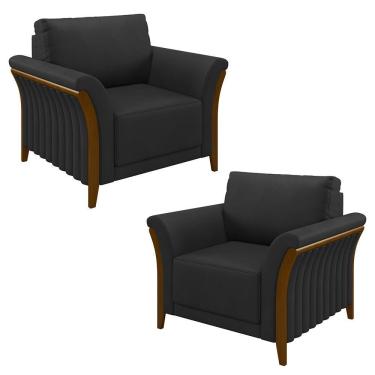 Imagem de Kit 2 Poltronas Decorativas Sala De Estar 102cm Pés Madeira Roya M22 Pu Preto - Mpozenato