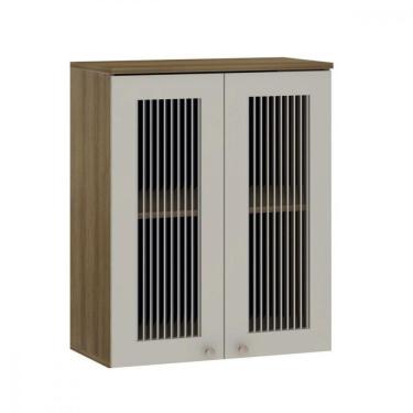 Imagem de Armário Aéreo 2 Portas Vidro Canelado 80cm Isis Luciane Avela/mocca