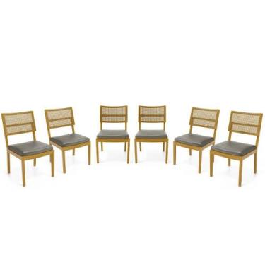 Imagem de Kit Com 6 Cadeiras Milena Madeira Maciça Assentos Estofados Encostos D