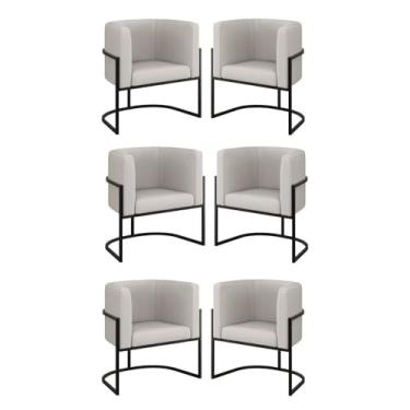 Imagem de Kit 06 Poltronas Lua Sala Decorativa Base Ferro Black Corino Cor:bege