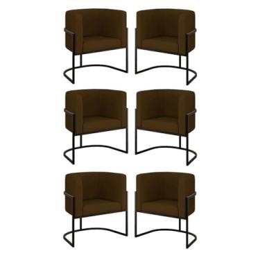Imagem de Kit 06 Poltronas Lua Sala Decorativa Base Ferro Black Corino Cor:marrom