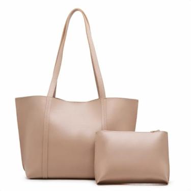 Imagem de Kit Bolsa Sacola Tote Grande Minimalista com Bolsa Necessaire Interna Preta Alça de Ombro (Caqui)