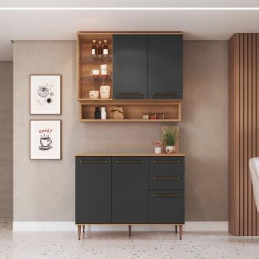 Imagem de Cozinha Compacta 4 Peças com Tampo 120cm e Nicho Decorativo Isabelle Freijó / Grafite