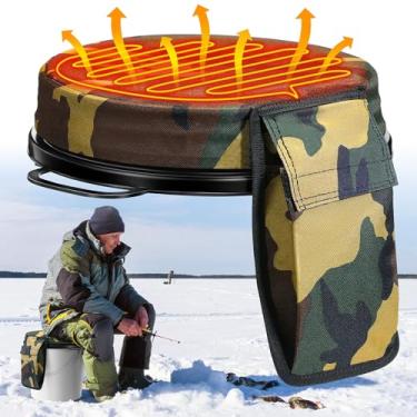Imagem de Dreyoo Capas de assento de balde aquecidas de 5 galões, assento termostático de 60 °C, almofada giratória de 360 graus, tampa de assento de espuma para pesca de inverno, madeira, caça, beisebol,