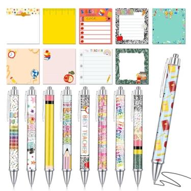 Imagem de Saypacck 18 peças de acessórios de mesa de professores, 9 blocos de notas adesivas fofas, 9 canetas Kawaii, bloco de notas de 7,6 x 7,6 cm para material de escritório, reunião, estudantes, decoração