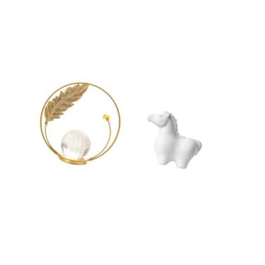 Imagem de Fenteer Escultura de Cavalo em Porcelana com Bola de Cristal, Estatueta de Metal, Estátua Decorativa de Animal para Mesa, Ornamento para Corredor, Lareira, Qu