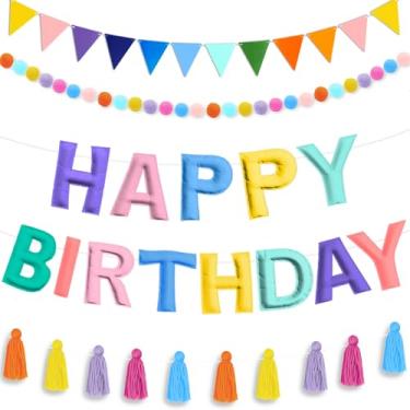 Imagem de Faixa de feliz aniversário, 4 peças, pré-amarrada, arco-íris