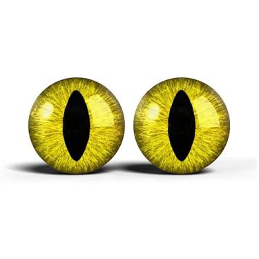 Imagem de Olhos realistas de artesanato de vidro de 2,5 cm, design de íris vertical de gato animal, conjunto de 2 peças, globos oculares de cabochão abobadados, arte, taxidermia e suprimentos para fabricação de