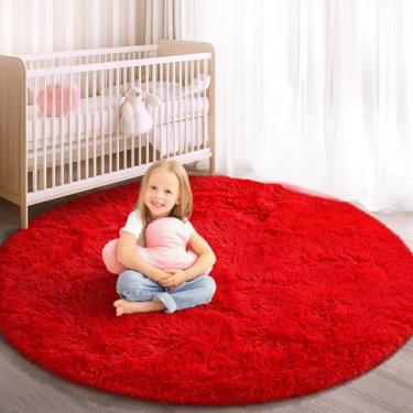 Imagem de KIXINWA Tapete redondo para quarto, tapetes macios de 10 x 10 cm para quarto de crianças, meninas, quarto de bebê, lavável, felpudo, piso interno, cabeceira, sala de estar, decoração de casa, estética