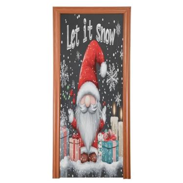 Imagem de Gnomo de Natal, presente, vela, capa de porta, decoração de porta, pano de fundo para varanda banheiro festa de férias M35x79in