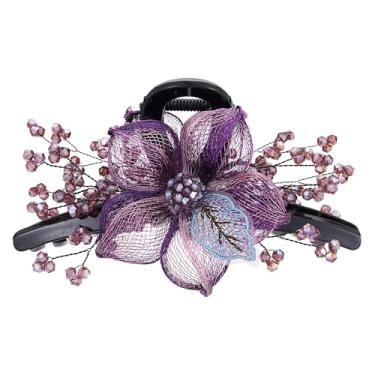 Imagem de SINIDE Grampos de cabelo com strass, fio de cobre trançado à mão, grampo de flor, prendedor de plástico, cristal, garra de mandíbula, acessórios de estilo para mulheres, mulheres, cabelo encaracolado