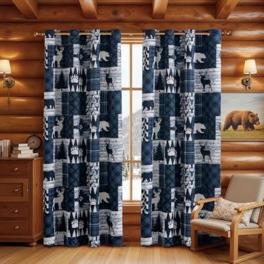 Imagem de Cortinas de cabine rústicas azuis com 2 painéis, cortina estilo country, 50% bloqueio de luz, escurecimento, ilhós, tratamentos de janela, cortinas xadrez decorativas para sala de estar, quarto, 132 x