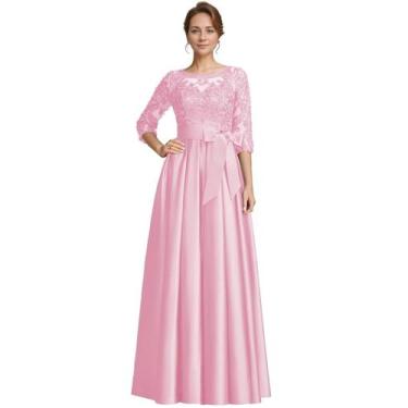 Imagem de Vestido formal: raomiao, rosa, cetim, renda, apliques femininos