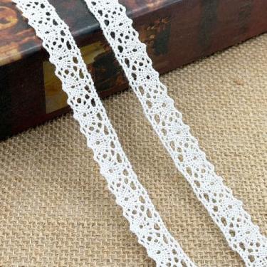 Imagem de Fita vintage de 10 jardas de algodão com acabamento em renda de crochê para embalagem de presente, decoração de casamento, faça você mesmo, scrapbooking, artesanato (branco, 10 jardas)