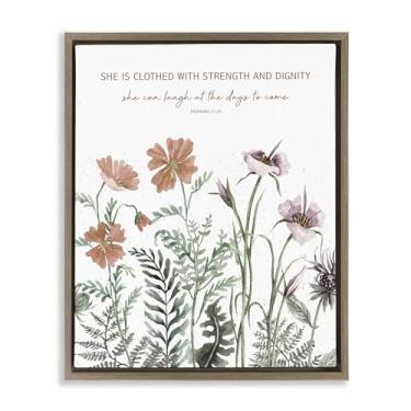 Imagem de Stupell Industries Clothed with Strength Botanicals Gray Framed Floater Canvas Wall Art, design por Cindy Jacobs, 78 x 63 cm