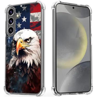 Imagem de Gifun Capa rígida de policarbonato à prova de choque transparente e macia com design fino compatível com Samsung Galaxy S25 Plus e S24 Plus 6,7 polegadas 2024, bandeira vermelha de águia careca