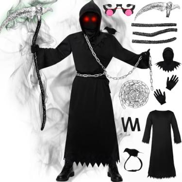 Imagem de Kicpot Grim Reaper Costume for Kids Boys,Scythe Chain Gloves Robe Glowing Red Eyes,Halloween Grim Reaper Costume Adult (XL)