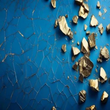 Imagem de Quadro Decorativo com Estampa Wallpaper Texture Blue e Detalhes Dourados - Arte Moderna para Salas e Escritórios 40x40cm