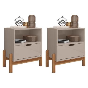 Imagem de Kit 2 Mesas De Cabeceira Antares 1 Gaveta Off White - Casa D Off White