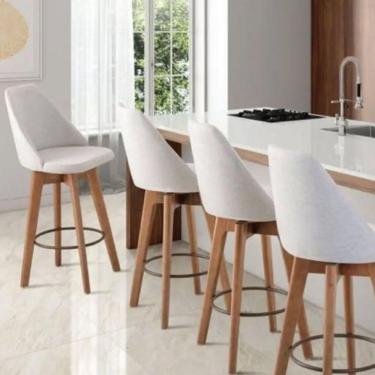 Imagem de Kit 04 Banquetas Alta Giratória Com Encosto Mayra Para Balcão Cozinha Linho Cinza Claro - Aurora Line