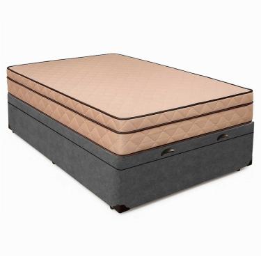 Imagem de Cama Box Baú Casal 138 Suede Cinza Com Colchão Polônia - D28 66x138x188