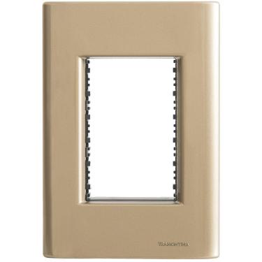 Imagem de Placa 3 Postos 4x2 Tramontina Giz Ouro Metalizado Com Suporte