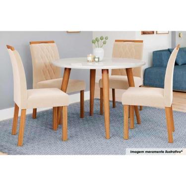 Imagem de Sala De Jantar Completa Dani Madeira Maciça C- Tampo Madeirado C- Vidro 110cm E 4 Cadeiras Juliana Nature-madeirado-suede Nude Bege - Cimol