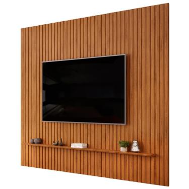 Imagem de Painel Ripado Para TV 75 Pol Sala Quarto 275x240cm Lexa D05 Freijó - Lyam Decor