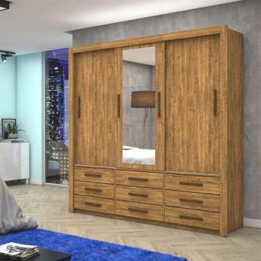 Imagem de Armareo Roupeiro Anjos 3 Portas Com Espelho Central 9 Gavetas Carioca Moveis Cinamomo