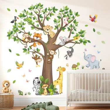 Imagem de DECOWALL Adesivos removíveis de parede SG4-2504 com árvores grandes, animais da selva, para quarto de crianças, berçário, safári, zoológico, aventura, decoração
