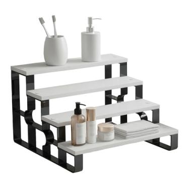 Imagem de USHARP Organizador de bancada de banheiro, rack de armazenamento de balcão de banheiro de 4 níveis, suporte para penteadeira, prateleira de colônia e perfume (branco, 4 camadas - largura = 28,4 cm)