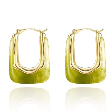 Imagem de Brincos de argola de acrílico para mulheres, brincos grossos de ouro, brincos de pressão de resina verde transparente, minimalista, joias modernas, presente, Medium, Liga de aço, Sem pedra preciosa