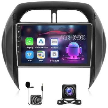 Imagem de Rádio veicular Android de 8 núcleos 4 + 64 G para Toyota RAV4 2003 2004 2005 com WiFi 5G sem fio Carplay Android Auto, tela sensível ao toque IPS 1280 x 720 IPS estéreo GPS DSP Bluetooth 5.0 SWC