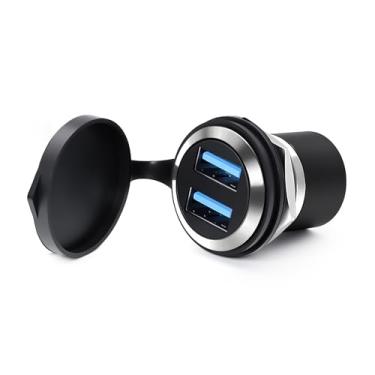 Imagem de Duttek Acoplador de montagem em painel fêmea para fêmea de portas duplas, conector de passagem USB IP67, adaptador de extensão de anteparo com água/tampa de poeira, suporte para transferência de dados