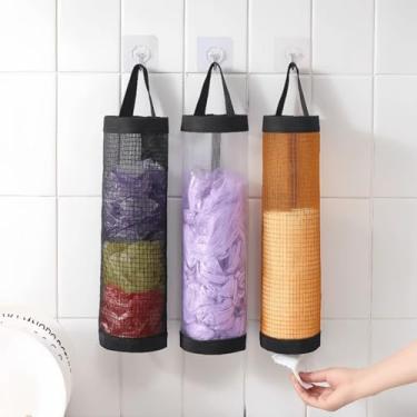 Imagem de Pacote com 3 dispensadores de sacos plásticos montados na parede, organizador de cozinha que economiza espaço para sacolas de compras, suporte de armazenamento de porta de armário com fácil acesso, 3