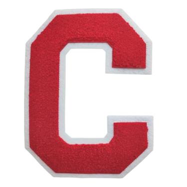 Imagem de 1 peça de patch de letra de chenille vermelho de 16,5 cm com borda branca – adesivos do alfabeto para roupas, jaquetas, mochilas, chapéus para decoração personalizada, nome personalizado e artesanato