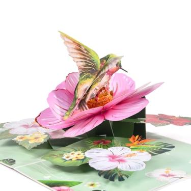 Imagem de FIAMR Cartão pop-up 3D, Butterflies in Bloom, cartão pop-up 3D - Cartão floral de jardim para aniversário, dia das mães, dia dos namorados | presente para esposa, mãe, amigos (flores rosa - beija-flor