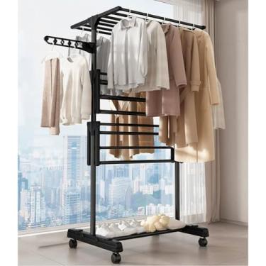 Imagem de Hhsdyl Estendal Roupas Secagem Roupas Interior Cavalete Roupa Estendal Lavandaria Secador Roupas 4 Andares Dobrável Economizador Espaço com Suporte para Sapatos Aço Carbono Armazenamento Fácil