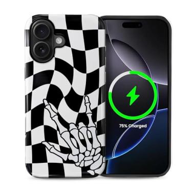 Imagem de Zhhoya Capa para iPhone 15, estampa de mão de esqueleto de tabuleiro de xadrez, brilhante, à prova de choque, capa protetora magnética engraçada estética antiarranhões