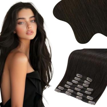 Imagem de Moresoo Extensões De Cabelo Castanho Clip Ins Trama Dupla Humana Real Em Tons Mais Escuros Invisíveis Grossos Remy #2 22 Polegadas 7 Peças/150G