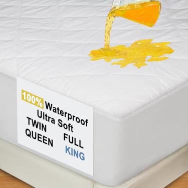 Imagem de KNX Protetor de colchão 100% à prova d'água, capa de colchão de tecido de ar 3D King Size com bolso profundo de até 45 cm, acolchoada sem ruído, lavável na máquina, branca, 192 x 203 cm