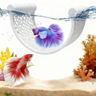 Imagem de Rede flutuante cinza mármore para peixes Betta – Plataforma de descanso minimalista e cama flutuante – Acessórios de tanque Betta para aquários pequenos, tanques nano e camarões – Borda flutuante