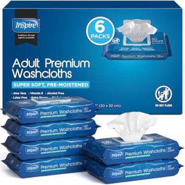 Imagem de Inspire Lenços umedecidos para adultos, panos de lavagem, incontinência e limpeza para idosos extragrande, 20 x 30 cm (300 unidades)