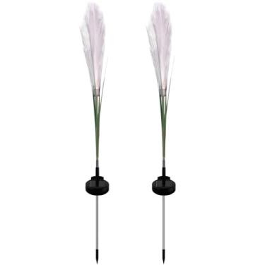 Imagem de Luzes de flores de jardim movidas a energia solar – 2 peças, design de palhetas, impermeável Ip65, estacas de pampas ao ar livre para decoração de gramado e paisagem